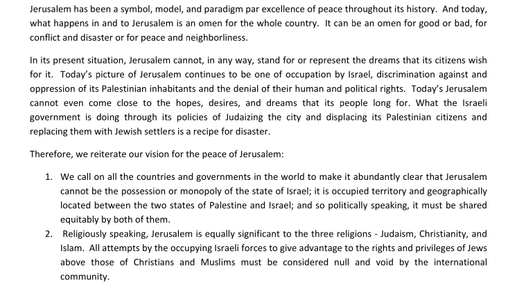 Sabeel’s Call for the Peace of Jerusalem, 2011